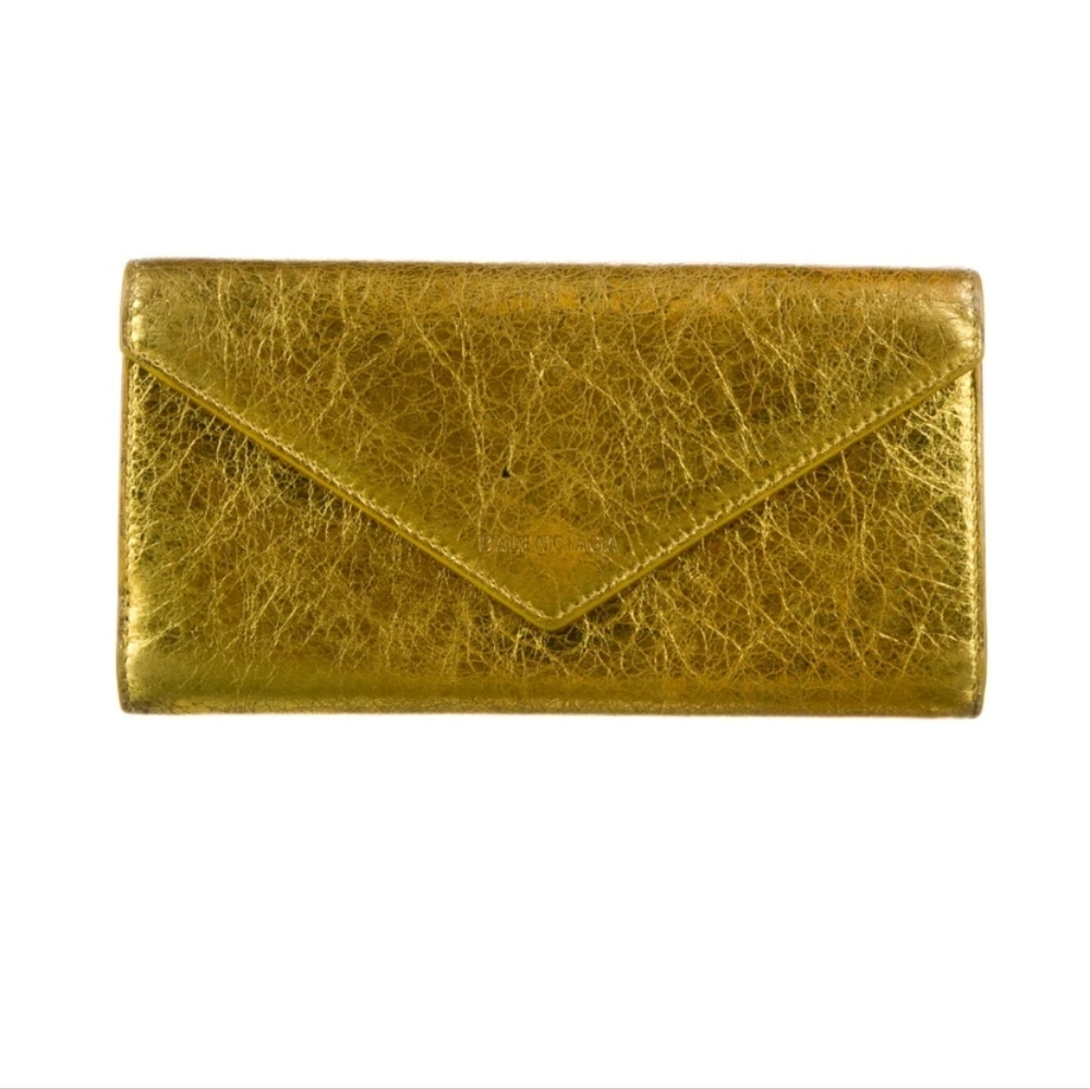Balenciaga Papier Gold Leather Continental Wallet.Rare find